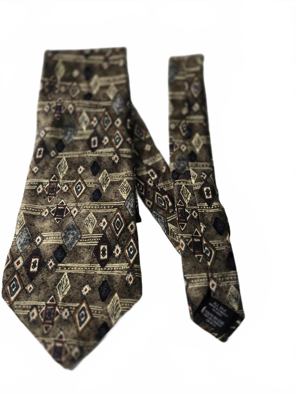 Necktie / Christopher Barnes 58" Silk Necktie / Geometric Tribal / Vintage